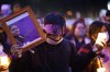 A man attends a vigil on Sept. 29, 2020 in front of the hospital in Joliette, Que., where Joyce Echaquan died . THE CANADIAN PRESS/Paul Chiasson