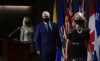 Conservative member of Parliament Michelle Rempel Garner, left to right, Conservative Leader Erin O'Toole and Conservative Deputy Leader Candice Bergen arrive to hold a press conference in Ottawa on Thursday, Oct. 22, 2020. THE CANADIAN PRESS/Sean Kilpatrick