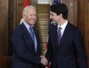 Prime Minister Justin Trudeau shakes hands with US Vice-President Joe Biden on Parliament Hill in Ottawa on Friday, December 9, 2016. Trudeau has congratulated Democrat Joe Biden and runningmate Kamala Harris on winning the U.S.presidential election. THE CANADIAN PRESS/Patrick Doyle