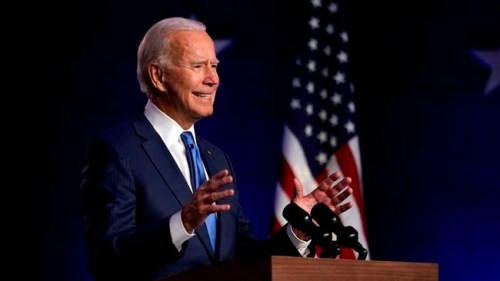 Democratic presidential candidate former Vice President Joe Biden speaks Friday, Nov. 6, 2020, in Wilmington, Del. Canadians across the country ushered in what they hoped would be a new, calmer era of relations with the United States on Saturday, welcoming U.S. president-elect Joe Biden with open arms.  THE CANADIAN PRESS/AP, Carolyn Kaster