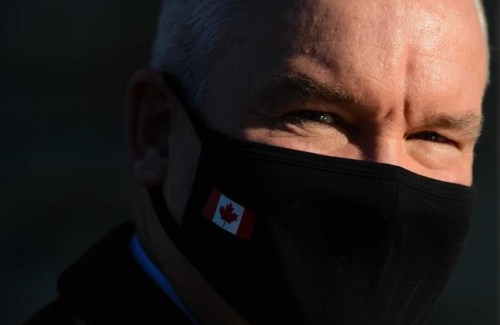 Conservative Leader Erin O’Toole wears a mask on Parliament Hill in Ottawa on Thursday, Nov. 5, 2020. The presumptive end of the Trump era in U.S. politics presents both challenges and opportunities for Canadian Conservatives: there are many in their party who were fans of Trump, but to win government, the Tories need to also reach out to many who were bitterly opposed to him. THE CANADIAN PRESS/Sean Kilpatrick