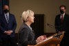 Dr. Bonnie Henry talks about phase two in B.C.'s COVID-19 immunization plan as Premier John Horgan and Minister Arian Dix look on during a press conference at Legislature in Victoria, B.C., on Monday, March 1, 2021. THE CANADIAN PRESS/Chad Hipolito