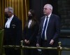 President of the Public Health Agency of Canada Iain Stewart, right, approaches the bar in the House of Commons to be admonished by the Speaker of the House of Commons Anthony Rota on Parliament Hill in Ottawa on Monday, June 21, 2021. THE CANADIAN PRESS/Sean Kilpatrick