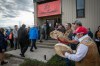 British Columbia Premier John Horgan, centre, wearing a blue jacket, is drummed into the Lower Post Residential School by Kaska drummers in Lower Post, B.C., on Orange Shirt Day in a 2019 handout photo. Survivors of the school have given the community strength and courage to keep pushing in a decades-long fight to demolish the building, said the deputy chief of the Daylu Dena Council. THE CANADIAN PRESS/HO-Manu Keggenhoff, *MANDATORY CREDIT*