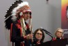 Grand Chief Arlen Dumas (left) speaks during a signing ceremony to improve child and family services in Manitoba First Nations communities, as Indigenous Services Minister Jane Philpott (centre) Northern Affairs Minister Carolyn Bennett look on in Ottawa, Thursday, December 7, 2017. Some Indigenous leaders are calling on Manitoba's Progressive Conservative government to change its ways or resign. THE CANADIAN PRESS/Fred Chartrand