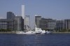 Japanese Coast Guard boats dock in Tokyo Bay outside of the Olympic athletes' village ahead of the 2020 Summer Olympics, Monday, July 19, 2021, in Tokyo. (AP Photo/Charlie Riedel)