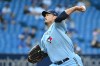 Blue Jays ace Hyun Jin Ryu pitches during first-inning AL baseball action against Cleveland in Toronto on Tuesday, August 3, 2021. THE CANADIAN PRESS/Jon Blacker