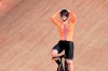 Shanne Braspennincx of Team Netherlands reacts after winning the gold medal for the track cycling women's keirin at the 2020 Summer Olympics, Thursday, Aug. 5, 2021, in Izu, Japan. (AP Photo/Christophe Ena)