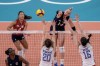 United States' Michelle Bartsch-Hackley spikes the ball during the women's volleyball semifinal match between Serbia and United States at the 2020 Summer Olympics, Friday, Aug. 6, 2021, in Tokyo, Japan. (AP Photo/Manu Fernandez)