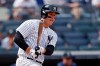 New York Yankees' Anthony Rizzo grounds into a run scoring double play during the sixth inning of a baseball game against the Seattle Mariners on Saturday, Aug. 7, 2021, in New York. (AP Photo/Adam Hunger)