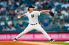 New York Yankees starting pitcher Gerrit Cole throws against the Los Angeles Angels during the first inning of a baseball game Monday, Aug. 16, 2021, in New York. (AP Photo/Noah K. Murray)