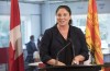 Jenica Atwin, Member of Parliament for Fredericton, speaks to the media during a funding announcement in Fredericton, New Brunswick on Friday July 23, 2021. THE CANADIAN PRESS/Stephen MacGillivray