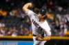Arizona Diamondbacks pitcher Zac Gallen throws to a San Diego Padres batter during the first inning of a baseball game Tuesday, Aug. 31, 2021, in Phoenix. (AP Photo/Rick Scuteri)