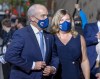 Conservative Leader Erin O'Toole and his wife Rebecca arrive for the TVA French language debate in Montreal on Thursday, September 2, 2021.THE CANADIAN PRESS/Frank Gunn