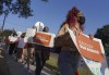 Abortion rights supporters gather to protest Texas SB 8 in front of Edinburg City Hall on Wednesday, Sept. 1, 2021, in Edinburg, Texas. The nation's most far-reaching curb on abortions since they were legalized a half-century ago took effect Wednesday in Texas, with the Supreme Court silent on an emergency appeal to put the law on hold.(Joel Martinez/The Monitor via AP)