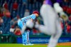 Philadelphia Phillies pitcher Ian Kennedy, left, reacts after giving up a two-run home run to Colorado Rockies' Ryan McMahon during the ninth inning of a baseball game, Thursday, Sept. 9, 2021, in Philadelphia. (AP Photo/Matt Slocum)