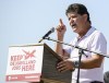 Unifor president Jerry Dias makes remarks to the De Havilland picket line at the Downsview plant in Toronto on Tuesday, August 24, 2021. is warning members who refuse to receive a COVID-19 vaccination that they could end up losing their jobs if their company adopts a vaccine mandate.THE CANADIAN PRESS/Christopher Katsarov