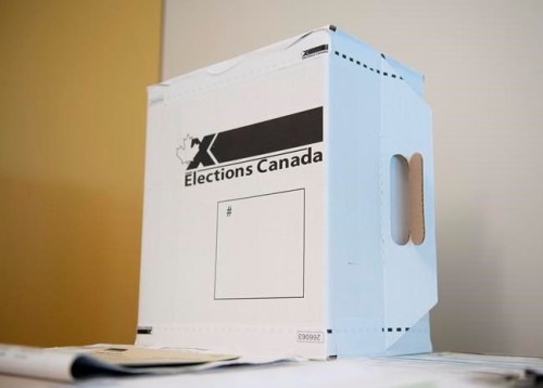 A sample ballot box is seen ahead of the 2019 federal election at Elections Canada's offices in Gatineau, Que., Friday, Sept. 20, 2019. THE CANADIAN PRESS/Justin Tang