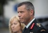 Maj.-Gen. Dany Fortin speaks to reporters outside the Gatineau Police Station after being processed, in Gatineau, Que., on August 18, 2021. THE CANADIAN PRESS/Justin Tang