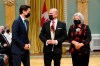 Prime Minister Justin Trudeau, left, and Gov. Gen. Mary May Simon, right, pose with Randy Boissonnault, minister of tourism and associate minister of finance, at a cabinet swearing-in ceremony at Rideau Hall in Ottawa, Tuesday, Oct. 26, 2021. THE CANADIAN PRESS/Adrian Wyld