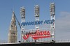 Workers begin to remove the Cleveland Indians sign from above the scoreboard at Progressive Field, Tuesday, Nov. 2, 2021, in Cleveland. Known as the Indians since 1915, Cleveland's Major League Baseball team will be called Guardians. (AP Photo/Ron Schwane)