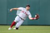 FILE - Boston Red Sox center fielder Hunter Renfroe makes a catch for an out on a fly ball hit by Washington Nationals' Alcides Escobar during the seventh inning of a baseball game Oct. 2, 2021, in Washington. The Red Sox reacquired outfielder Jackie Bradley Jr. from Milwaukee in a trade that sent Renfroe to the Brewers on Wednesday, Dec. 1. (AP Photo/Nick Wass, File)