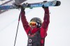 Alex Ferreira, of United States, reacts after seeing his score following a run in the halfpipe Friday, Dec. 10, 2021, during the U.S. Grand Prix freestyle skiing event at Copper Mountain, Colo. (AP Photo/Hugh Carey)