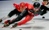 Canada's Charles Hamelin, in front, competes in the quarterfinals of the 1000-metre short track speed skating championships in Montreal, Sunday, Jan. 12, 2020. THE CANADIAN PRESS/Peter McCabe