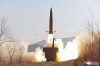 FILE - This file photo provided on Jan. 15, 2022, by the North Korean government shows a missile test from railway in North Pyongan Province, North Korea, on Jan. 14, 2022. Independent journalists were not given access to cover the event depicted in this image distributed by the North Korean government. The content of this image is as provided and cannot be independently verified. Korean language watermark on image as provided by source reads: 