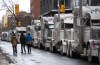 Trucks are parked on Metcalfe Street as a rally against COVID-19 restrictions in Ottawa, on Sunday, Jan. 30, 2022. Ontario Superior Court Justice Hugh McLean has granted a10-day injunction to prevent truckers parked on city streets in downtown Ottawafrom honking their horns incessantly. THE CANADIAN PRESS/Justin Tang