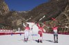 From left, Ryan Cochran-Siegle of the United States, silver, Matthias Mayer of Austria, gold, and Aleksander Aamodt Kilde of Norway, bronze, celebrate during the medal ceremony for the men's super-G at the 2022 Winter Olympics in the Yanqing district of Beijing, Tuesday, Feb. 8, 2022. THE CANADIAN PRESS/AP-Luca Bruno