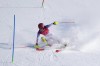 Mikaela Shiffrin, of the United States skis out in the first run of the women's slalom at the 2022 Winter Olympics, Wednesday, Feb. 9, 2022, in the Yanqing district of Beijing. (AP Photo/Robert F. Bukaty)