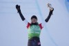 United States' Lindsey Jacobellis celebrates after winning a gold medal in the women's cross finals at the 2022 Winter Olympics, Wednesday, Feb. 9, 2022, in Zhangjiakou, China. (AP Photo/Lee Jin-man)