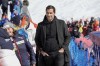 Switzerland's Roger Federer walks in the finish area of an alpine ski, women's World Cup super-G, in Lenzerheide, Switzerland, Saturday, March 5, 2022. (AP Photo/Giovanni Auletta)