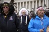 Former national chief of the Assembly of First Nations, Phil Fontaine, center, walks with members of the Assembly of First Nations in St. Peter's Square at the end of their meeting with Pope Francis at the Vatican, Thursday, March 31, 2022. (AP Photo/Andrew Medichini)