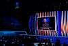 President of Ukraine, Volodymyr Zelenskyy, speaks on screen at the 64th Annual Grammy Awards on Sunday, April 3, 2022, in Las Vegas. (AP Photo/Chris Pizzello)