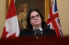 Manitoba Premier Heather Stefanson speaks to the media at the Manitoba Legislative Building in Winnipeg, Tuesday, Jan. 18, 2022. Manitoba's Progressive Conservative government is signalling that its upcoming budget will pump more money into health care and offer some sort of protection against rising inflation.THE CANADIAN PRESS/David Lipnowski