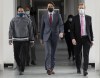 Canadian Prime Minister Justin Trudeau walks with President of the Inuit Tapiriit Kanatami Natan Obed andCrown-Indigenous Relations Minister Marc Miller to a news conference following a meeting of the Inuit-Crown Partnership Committee, Thursday, April 21, 2022 in Ottawa. THE CANADIAN PRESS/Adrian Wyld