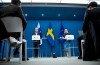 President of Finland Sauli Niinisto, left, and Swedish Prime Minister Magdalena Andersson attend a joint news conference in Stockholm, Tuesday May 17, 2022. (Anders Wiklund/TT News Agency via AP)