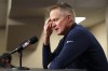 Reacting to the Uvalde, Texas, school shooting earlier in the day, Golden State Warriors coach Steve Kerr makes a statement before Warriors played the Dallas Mavericks in Game 4 of the NBA basketball playoffs Western Conference finals Tuesday, May 24, 2022, in Dallas. (Scott Strazzante/San Francisco Chronicle via AP)