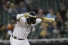Detroit Tigers' Tucker Barnhart reacts after popping up to second during the fifth inning of a baseball game against the Cleveland Guardians, Thursday, May 26, 2022, in Detroit. (AP Photo/Carlos Osorio)