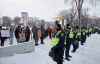 Winnipeg police officers kept the counter protesters and the anti-mandate protesters separate during the rally at the Manitoba Legislature Saturday. But the Winnipeg Police Service is under fire for detaining two Indigenous counter-protesters under the Intoxicated Persons Detention Act. (David Lipnowski / Winnipeg Free Press files)