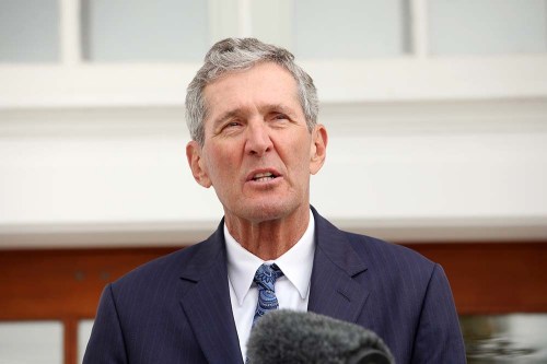 Tim Smith/The Brandon Sun (file)
Brian Pallister announces he won't seek re-election as premier during a media availability outside the Dome Building at the Keystone Centre grounds in August.