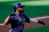Tampa Bay Rays Randy Arozarena celebrates his solo home run against Houston Astros' Enoli Paredes during the fifth inning in Game 5 of a baseball American League Championship Series, Thursday, Oct. 15, 2020, in San Diego. (AP Photo/Gregory Bull)