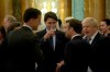 In this grab taken from video on Tuesday, Dec. 3, 2019, Britain's Prime Minister Boris Johnson, right, speaks during a NATO reception. While NATO leaders are professing unity as they gather for a summit near London, several seem to have been caught in an unguarded exchange on camera apparently gossiping about U.S. President Donald Trump’s behavior. In footage recorded during a reception at Buckingham Palace on Tuesday, Canadian Prime Minister Justin Trudeau was seen standing in a huddle with French President Emmanuel Macron, British Prime Minister Boris Johnson, Dutch Prime Minister Mark Rutte and Britain’s Princess Anne. (Host Broadcaster via AP)