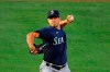 Seattle Mariners starting pitcher Marco Gonzales throws to the plate during the first inning of a baseball game against the Los Angeles Angels Thursday, July 30, 2020, in Anaheim, Calif. (AP Photo/Mark J. Terrill)