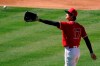 Los Angeles Angels pitcher Shohei Ohtani catches a ball during an intrasquad game at baseball practice at Angel Stadium on Tuesday, July 7, 2020, in Anaheim, Calif. (AP Photo/Ashley Landis)