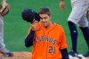 Houston Astros' Zack Greinke rubs his face as he is taken out of a baseball game during the seventh inning against the Los Angeles Angels, Saturday, Aug. 1, 2020, in Anaheim, Calif. (AP Photo/Mark J. Terrill)