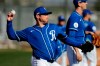 Kansas City Royals pitcher Greg Holland throws during spring training baseball practice Wednesday, Feb. 12, 2020, in Surprise, Ariz. (AP Photo/Charlie Riedel)