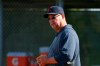Cleveland Indians manager Terry Francona watches infield drills during spring training baseball workouts Friday, Feb. 21, 2020, in Goodyear, Ariz. (AP Photo/Ross D. Franklin)
